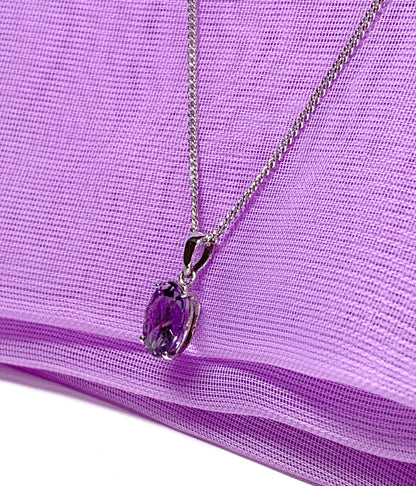 Real amethyst oval purple white gold necklace pendant