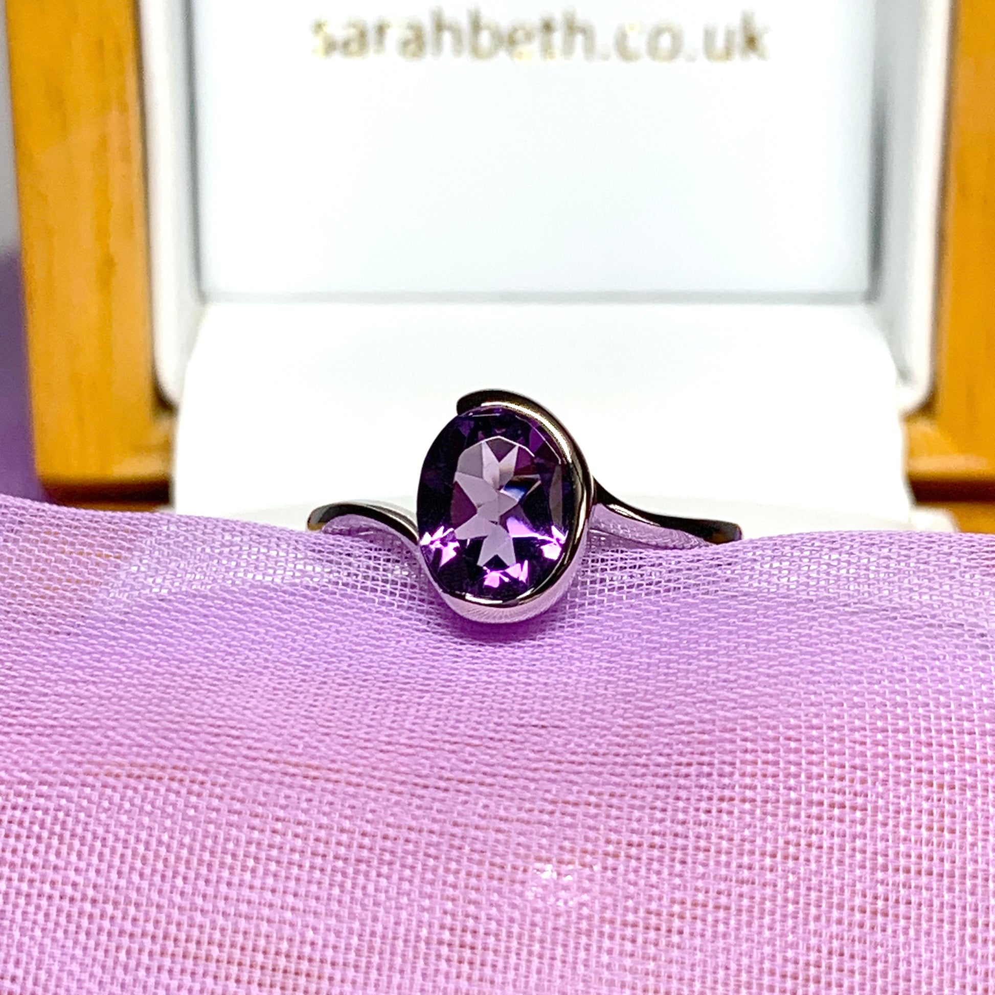 Real purple amethyst ring fancy oval swirl sterling silver