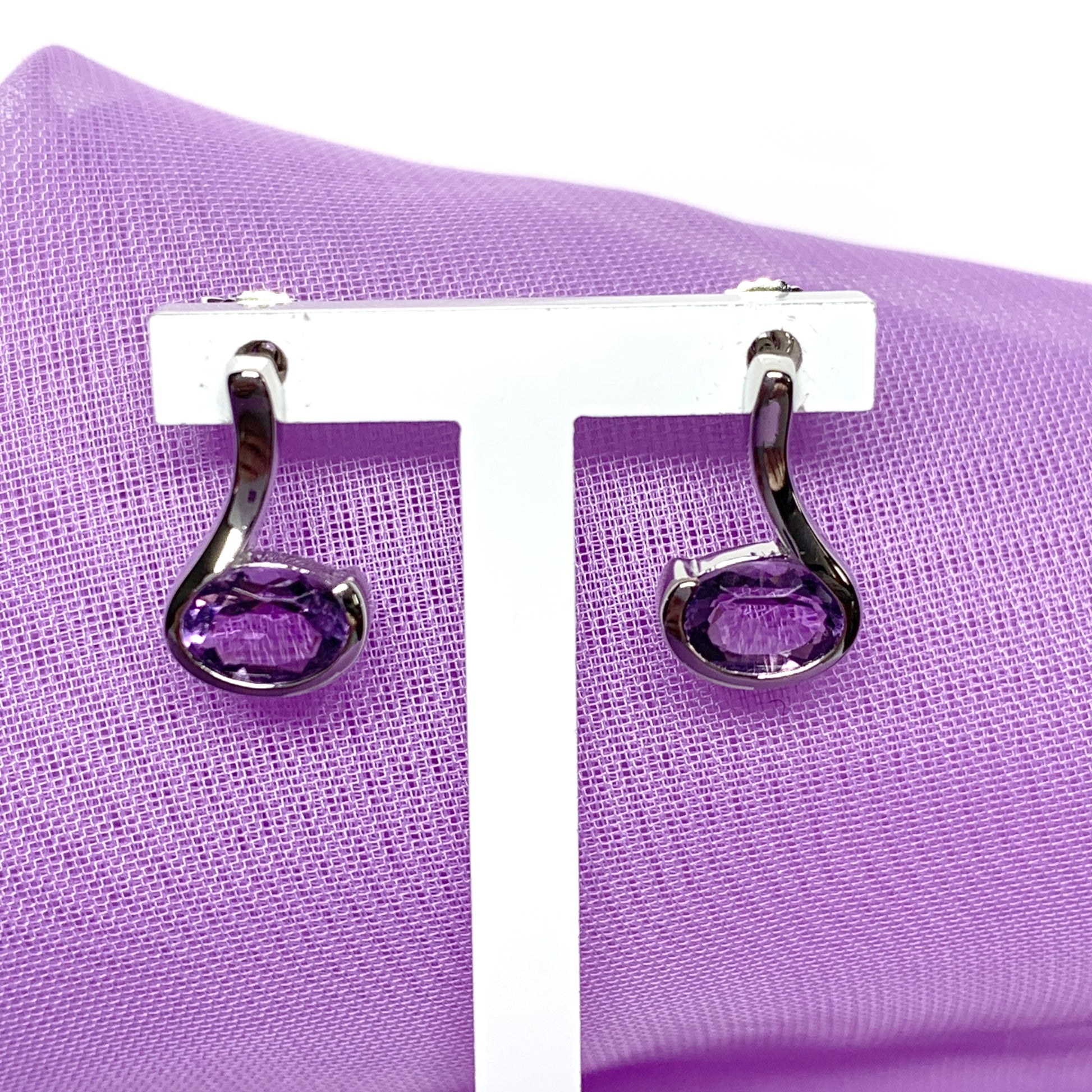 Real amethyst earrings fancy purple stud swirl