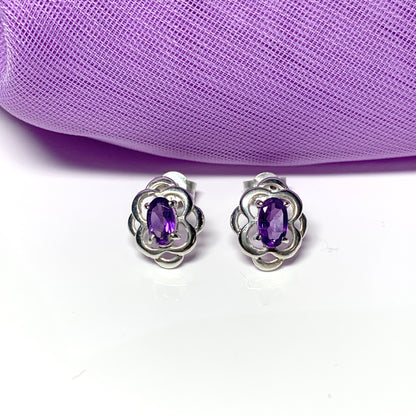 Amethyst sterling silver oval stud earrings