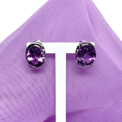 Real amethyst stud earrings oval purple