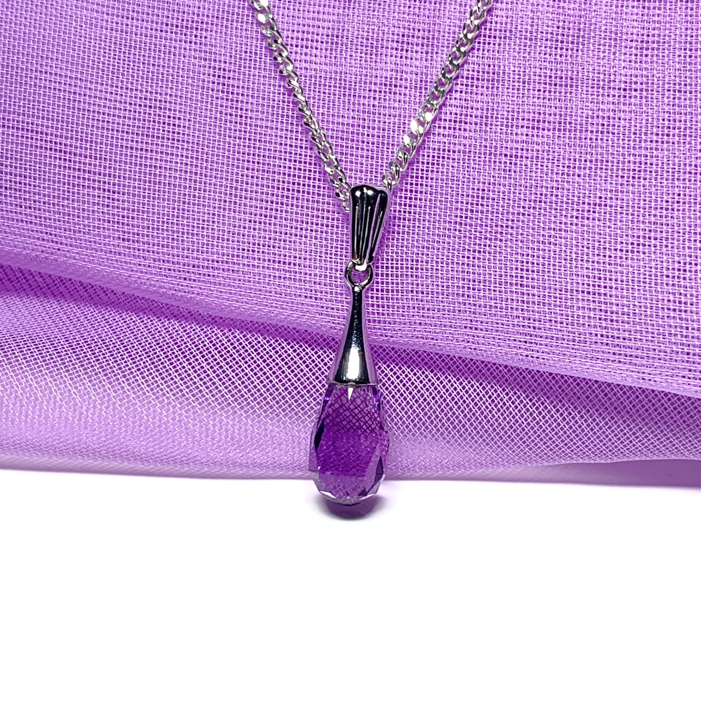 Faceted real amethyst white gold necklace pendant