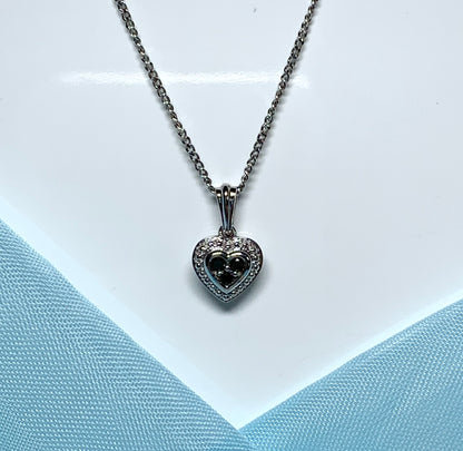 Real black and white diamond heart shaped white gold necklace pendant