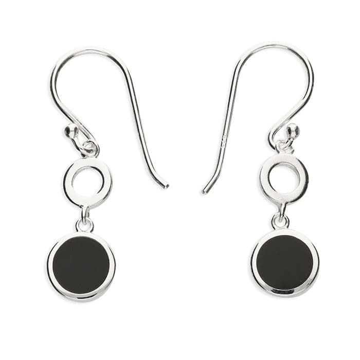 Black onyx round drop earrings sterling silver