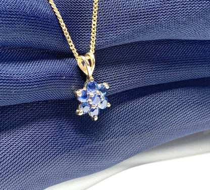 Real blue sapphire daisy cluster necklace pendant