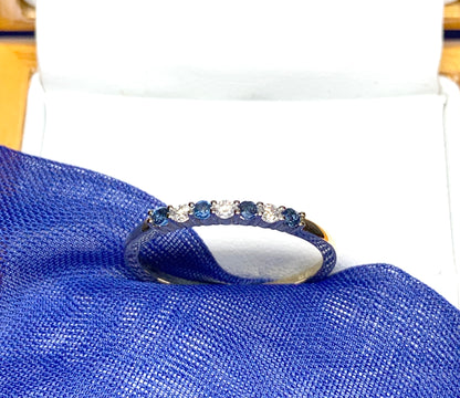 Blue Sapphire And Diamond Claw Set Eternity Ring