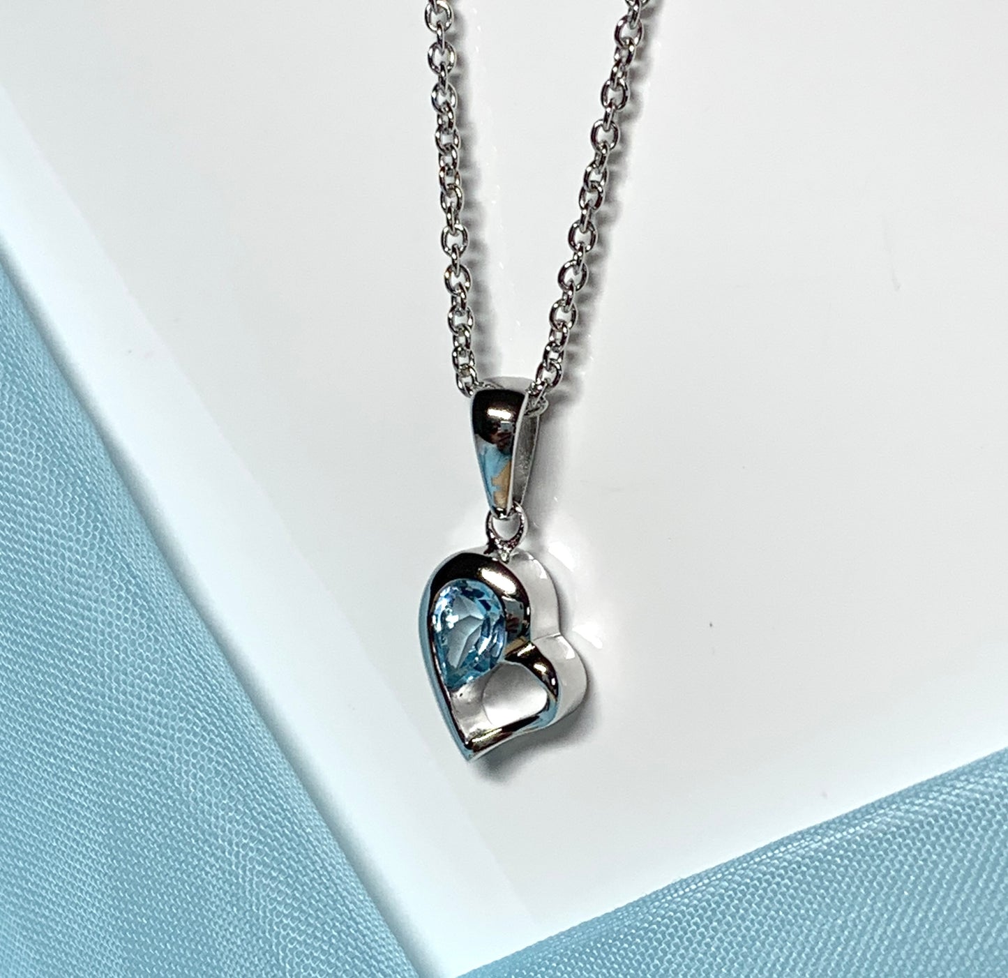 Real blue topaz heart shape necklace pendant sterling silver