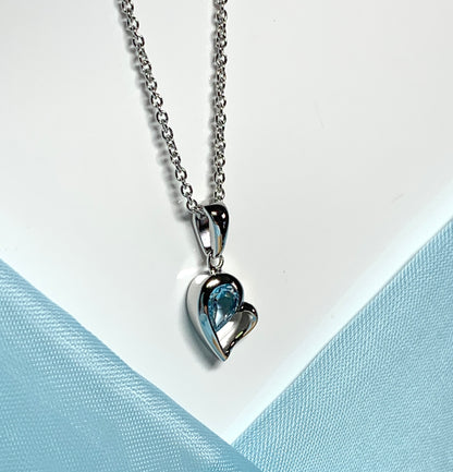 Real blue topaz heart shape necklace pendant sterling silver