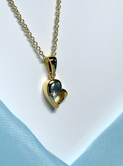 Real blue topaz heart shape necklace pendant sterling silver gilt gold plated