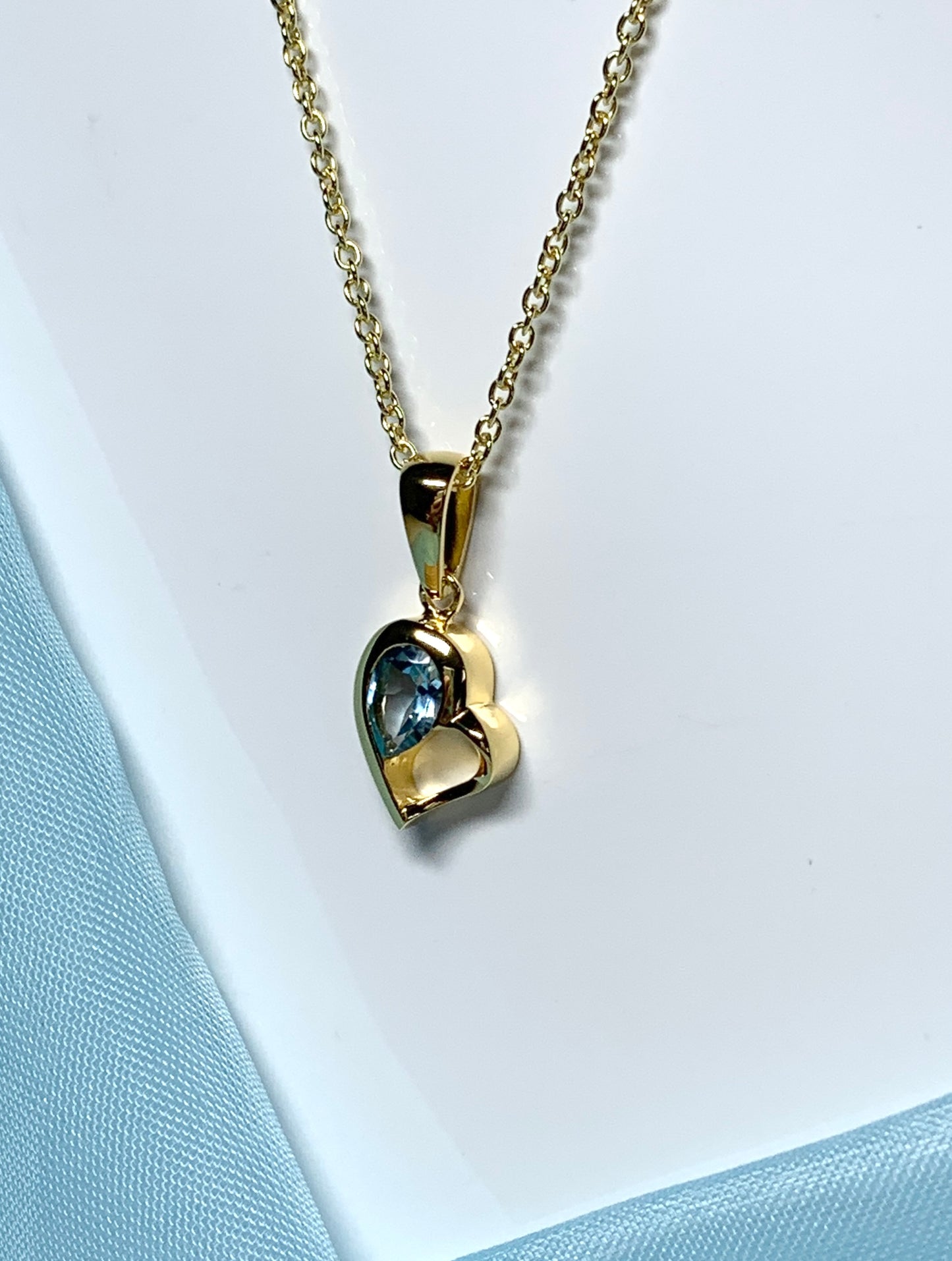 Real blue topaz heart shape necklace pendant sterling silver gilt gold plated