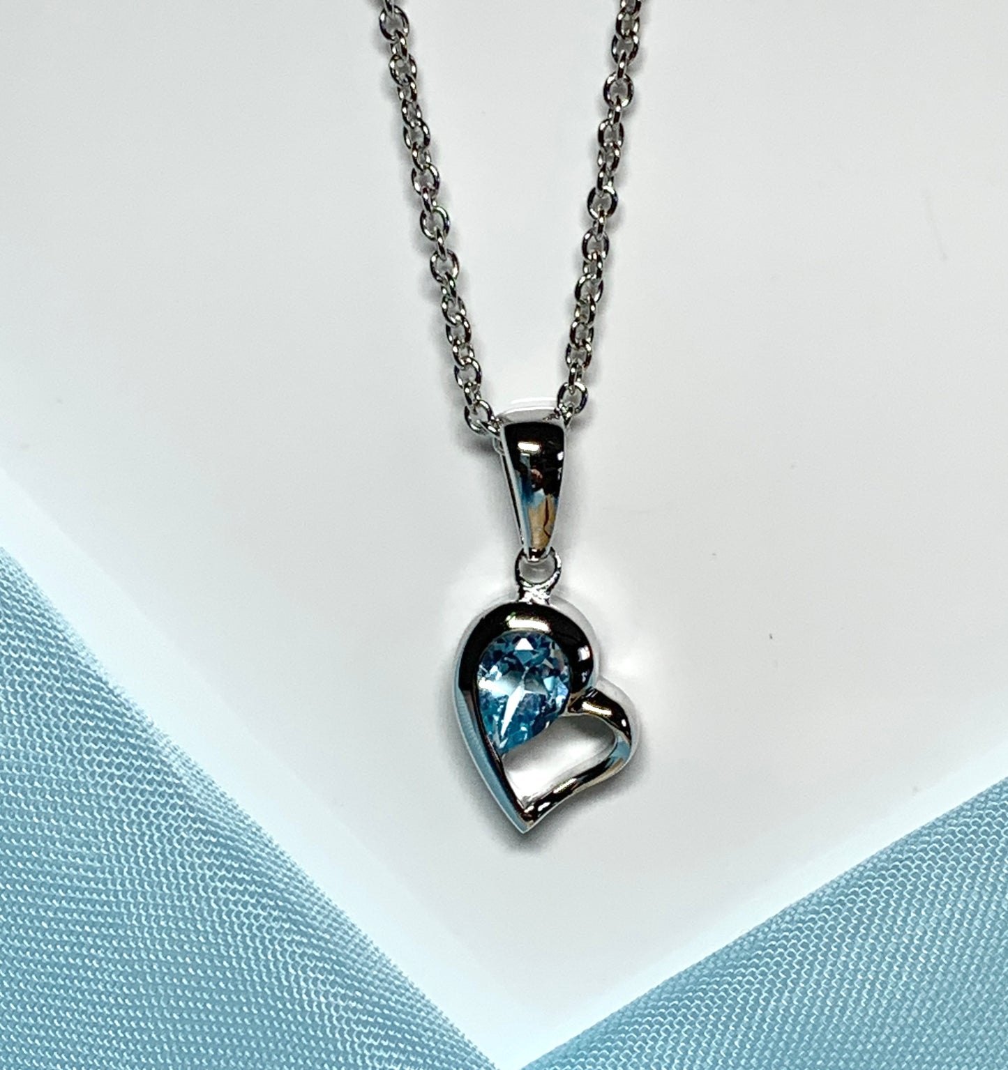 Real blue topaz heart shape necklace pendant sterling silver