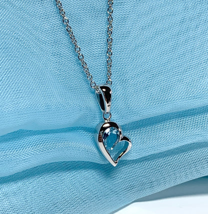 Real blue topaz heart shape necklace pendant sterling silver