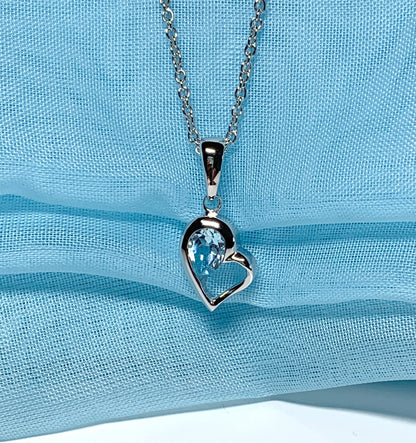 Real blue topaz heart shape necklace pendant sterling silver