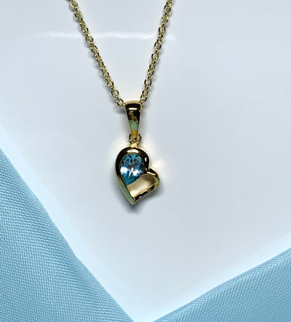 Real blue topaz heart shape necklace pendant sterling silver gilt gold plated