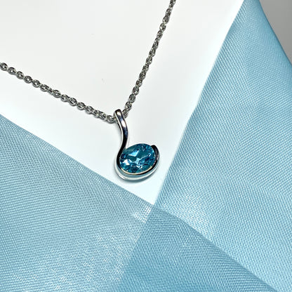 Real blue topaz necklace oval fancy swirl sterling silver