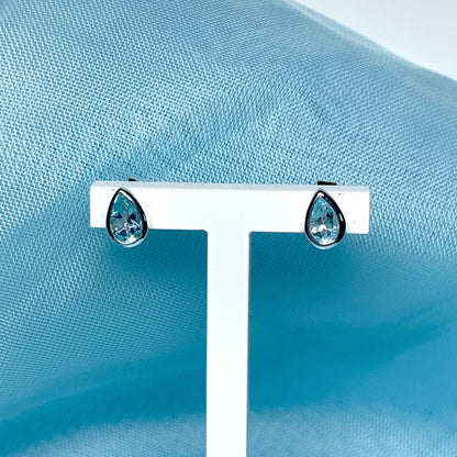 Real blue topaz pear shaped sterling silver stud earrings