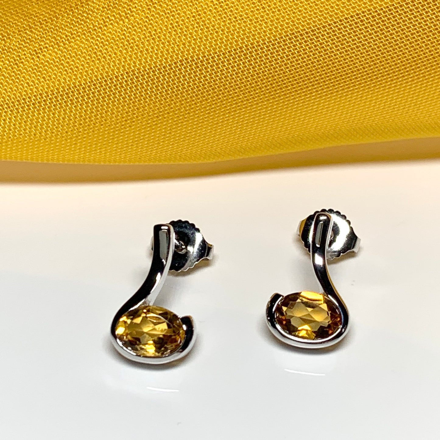 Real citrine earrings fancy stud swirl