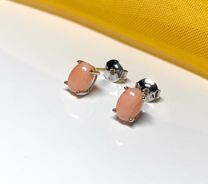 Real coral oval stud earrings white gold