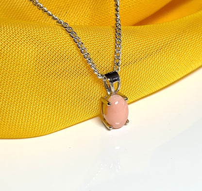 Real coral white gold oval necklace pendant