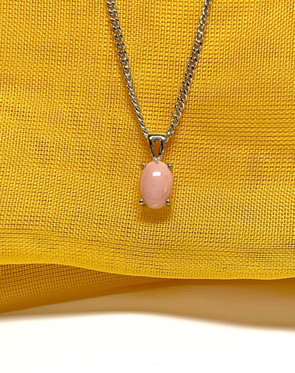 Real coral white gold oval necklace