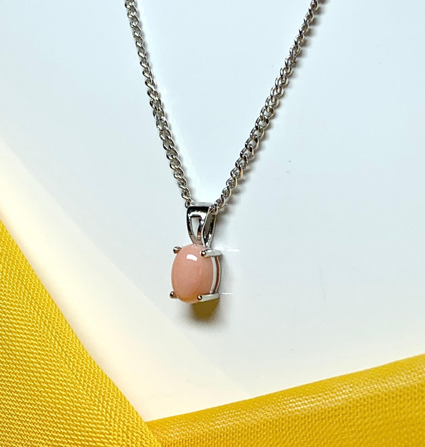 Real coral white gold oval necklace pendant