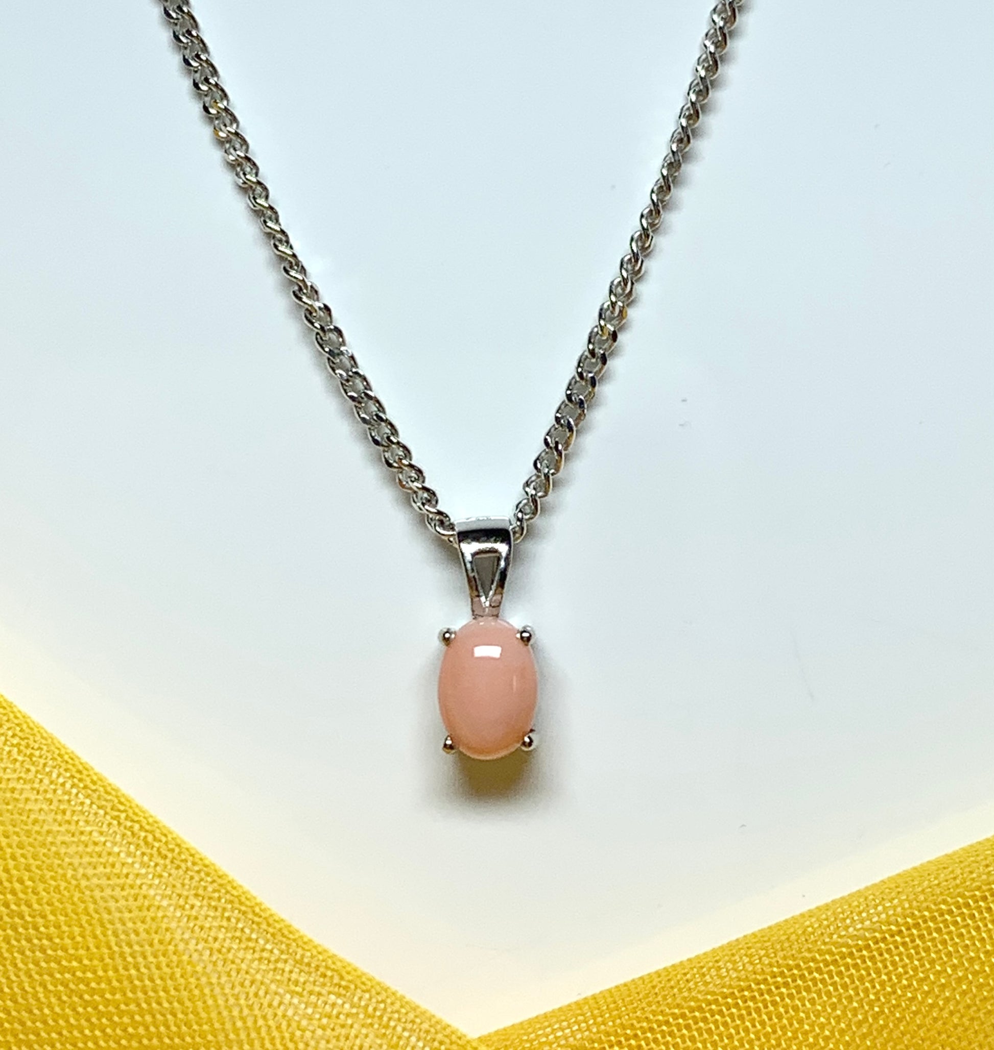 Real coral white gold oval necklace pendant