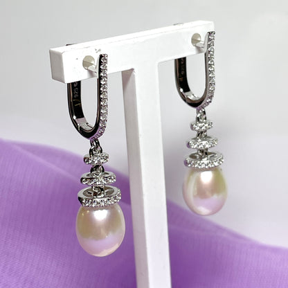 Real cultured freshwater pearl and cubic zirconia fancy drop earrings sterling silver