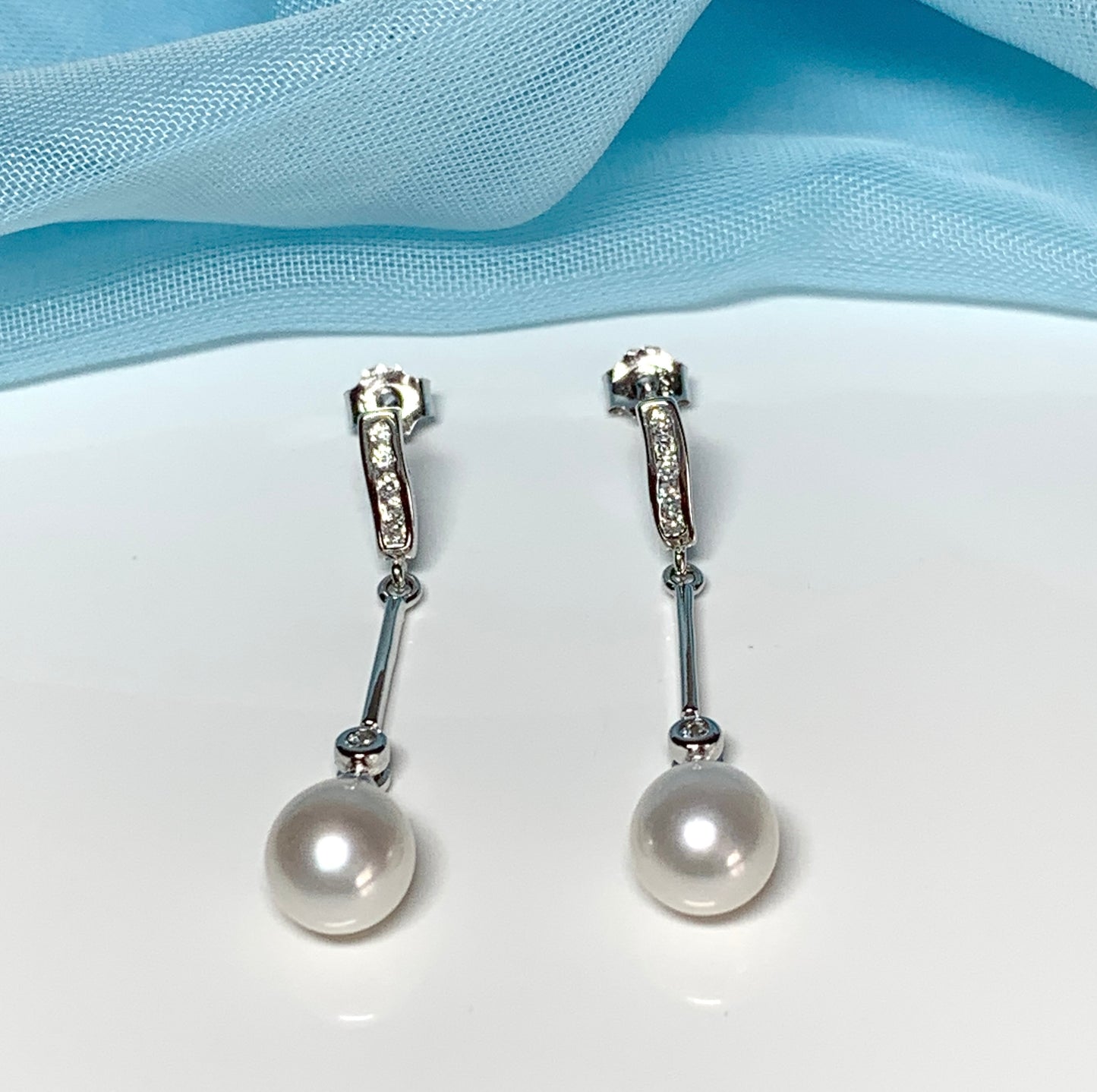 Real cultured freshwater pearl long drop earrings sterling silver