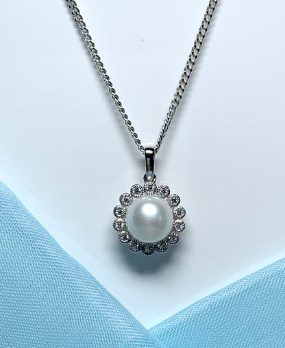 Real cultured freshwater pearl round cluster necklace pendant sparkling pendant