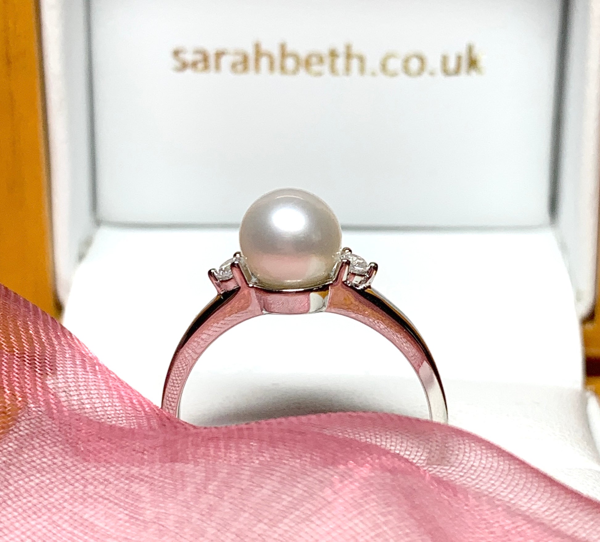 Real cultured pearl and cubic zirconia round dress trilogy ring sterling silver