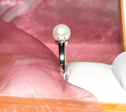 Real cultured pearl and cubic zirconia round dress trilogy ring sterling silver