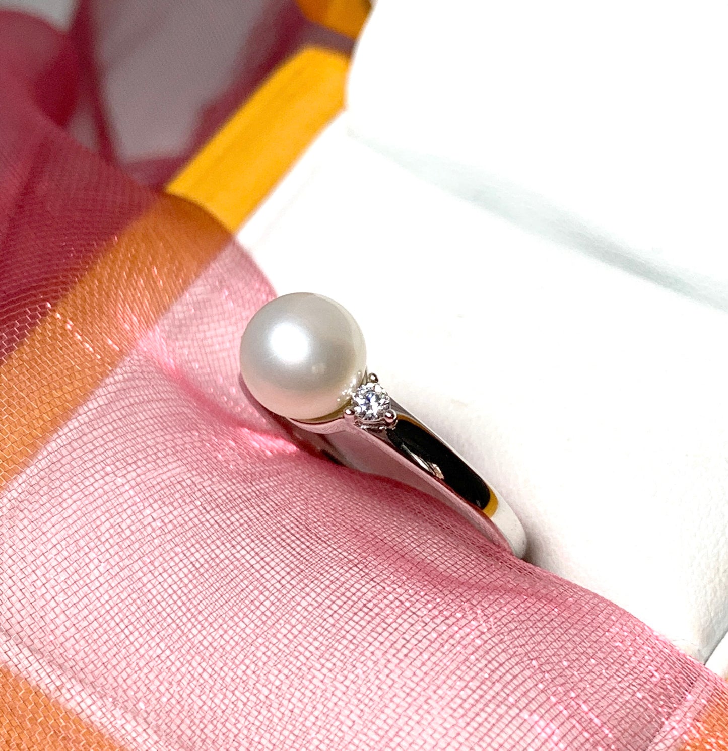 Real cultured pearl and cubic zirconia round dress trilogy ring sterling silver