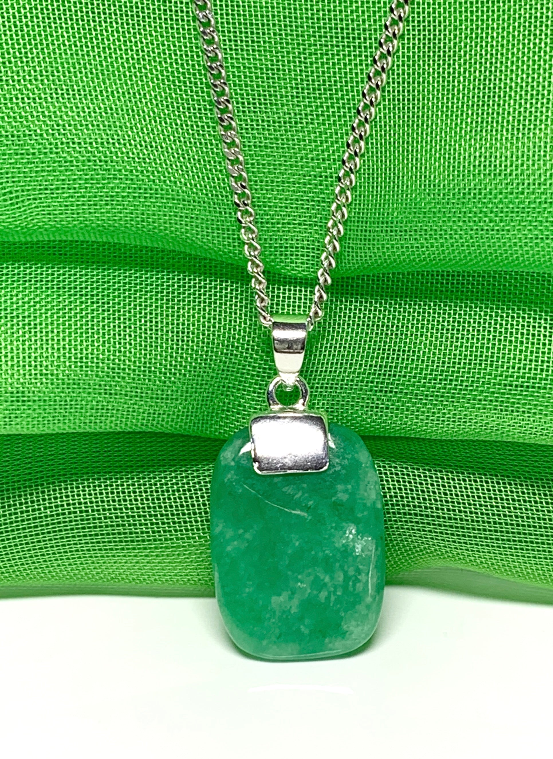 Real cushion shaped green jade necklace sterling silver