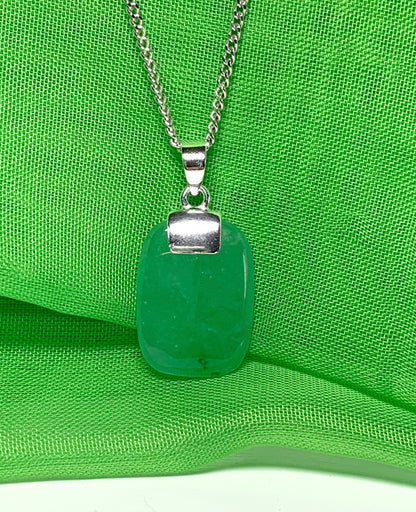 Pendant real cushion shaped real green jade stone necklace sterling silver