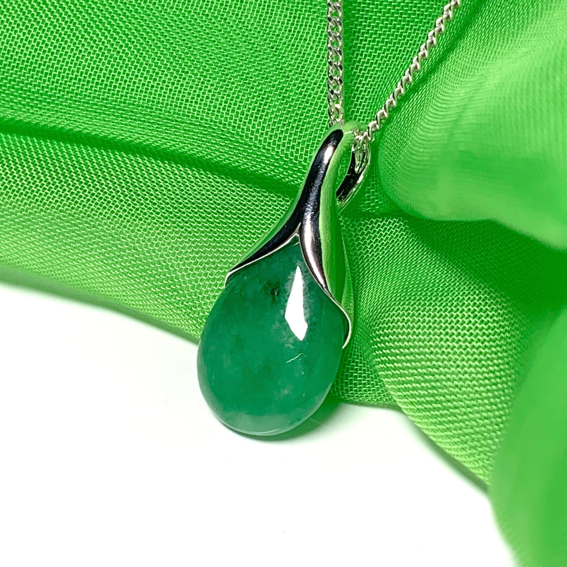 Real dark green jade tear drop sterling silver pear shaped pendant