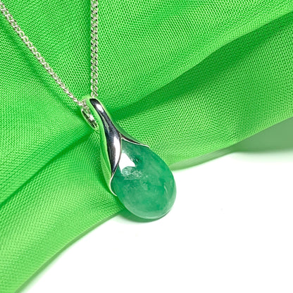 Real dark green jade tear drop sterling silver pear shaped pendant