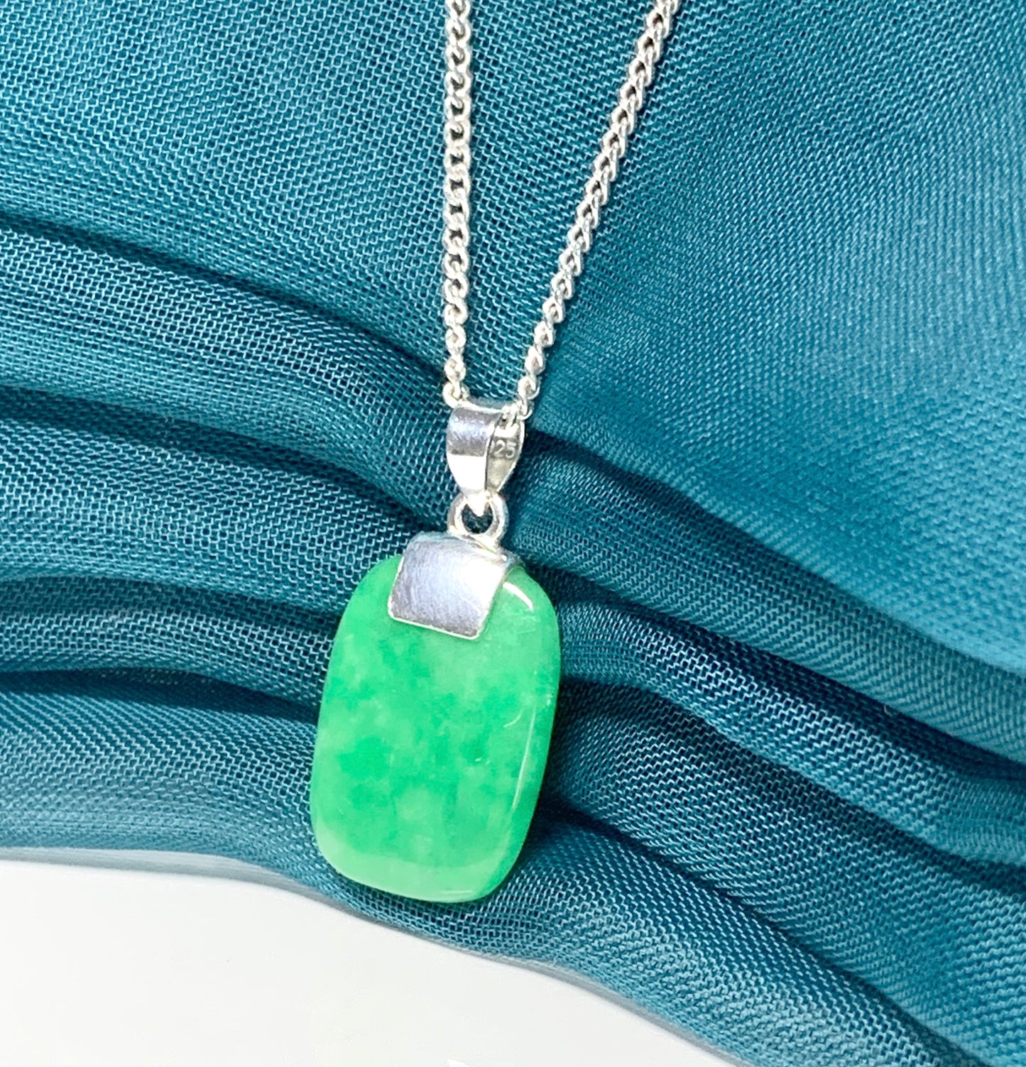 Real dark green jade tear drop sterling silver pear shaped pendant