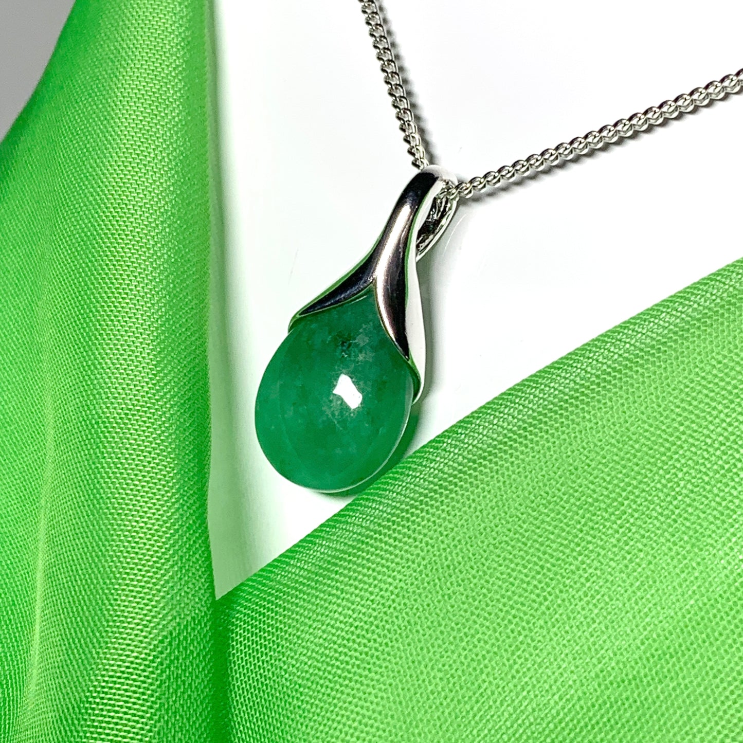Real dark green jade tear drop sterling silver pear shaped pendant