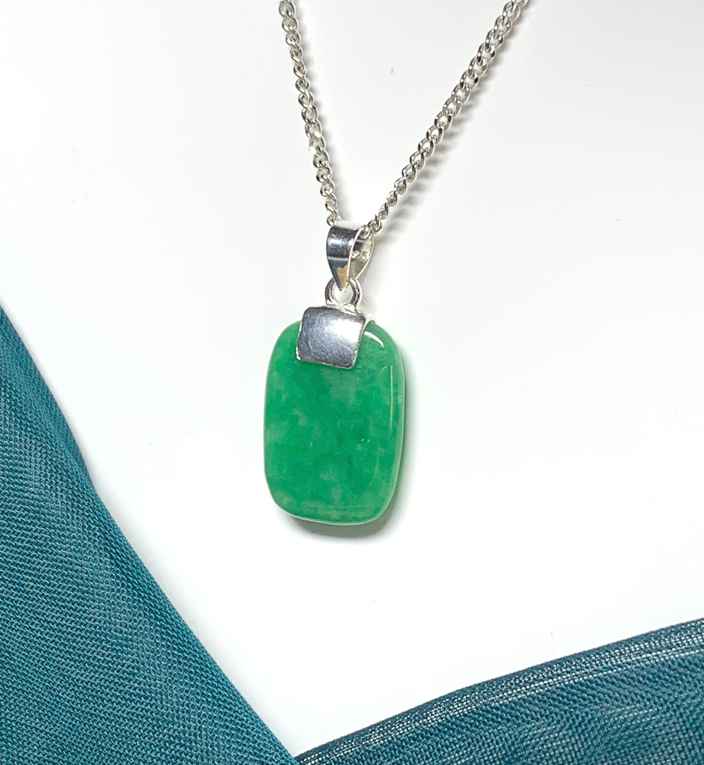 Real dark green jade tear drop sterling silver pear shaped pendant