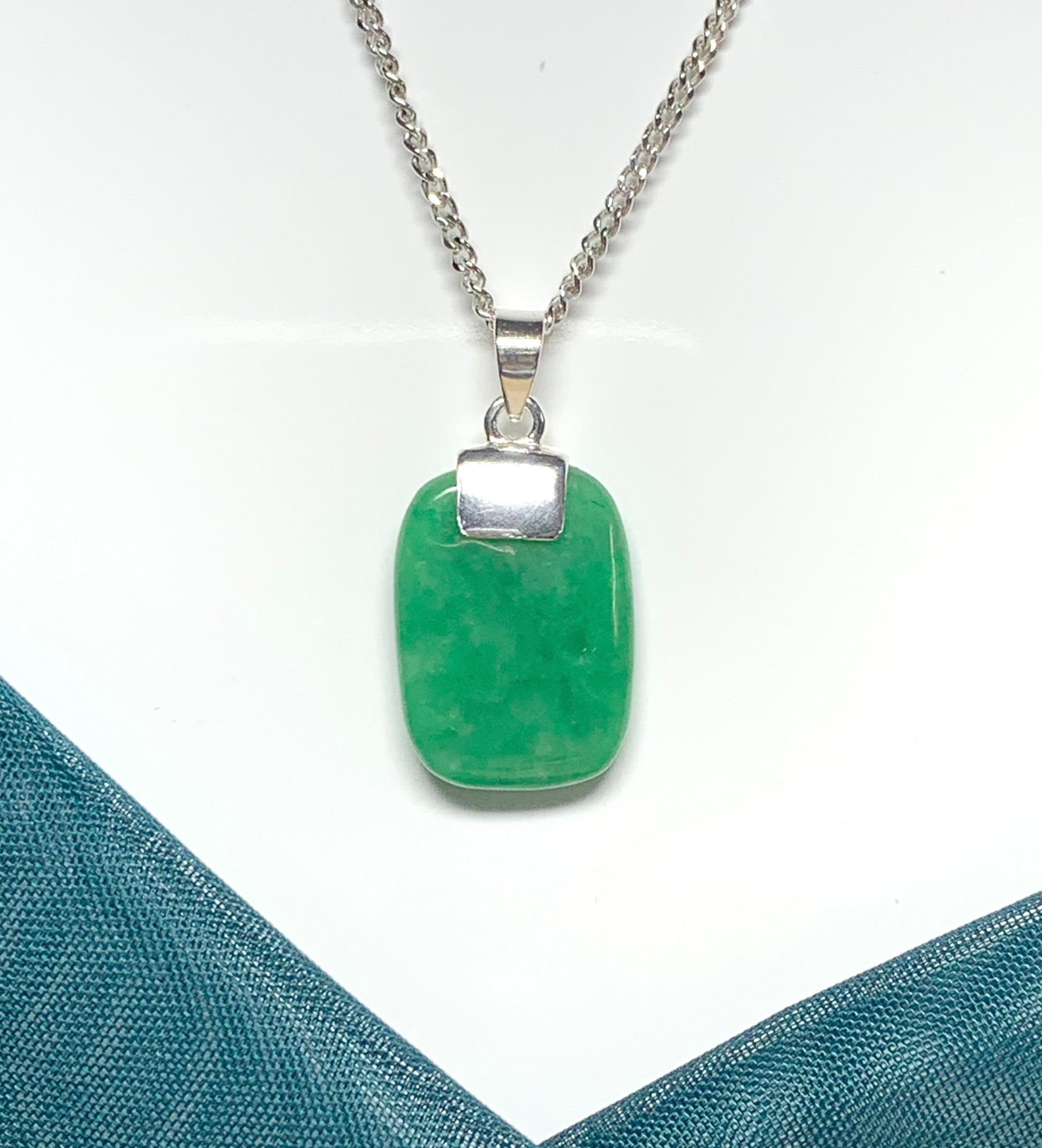 Real dark green jade tear drop sterling silver pear shaped pendant