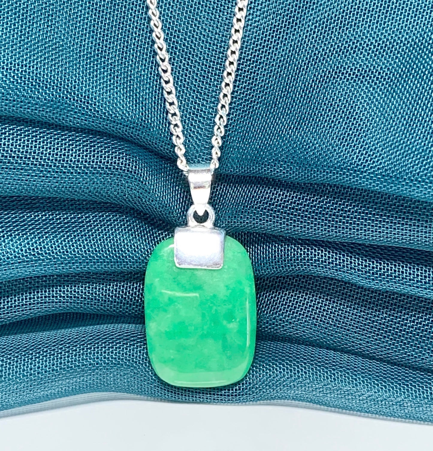 Real dark green jade tear drop sterling silver pear shaped pendant