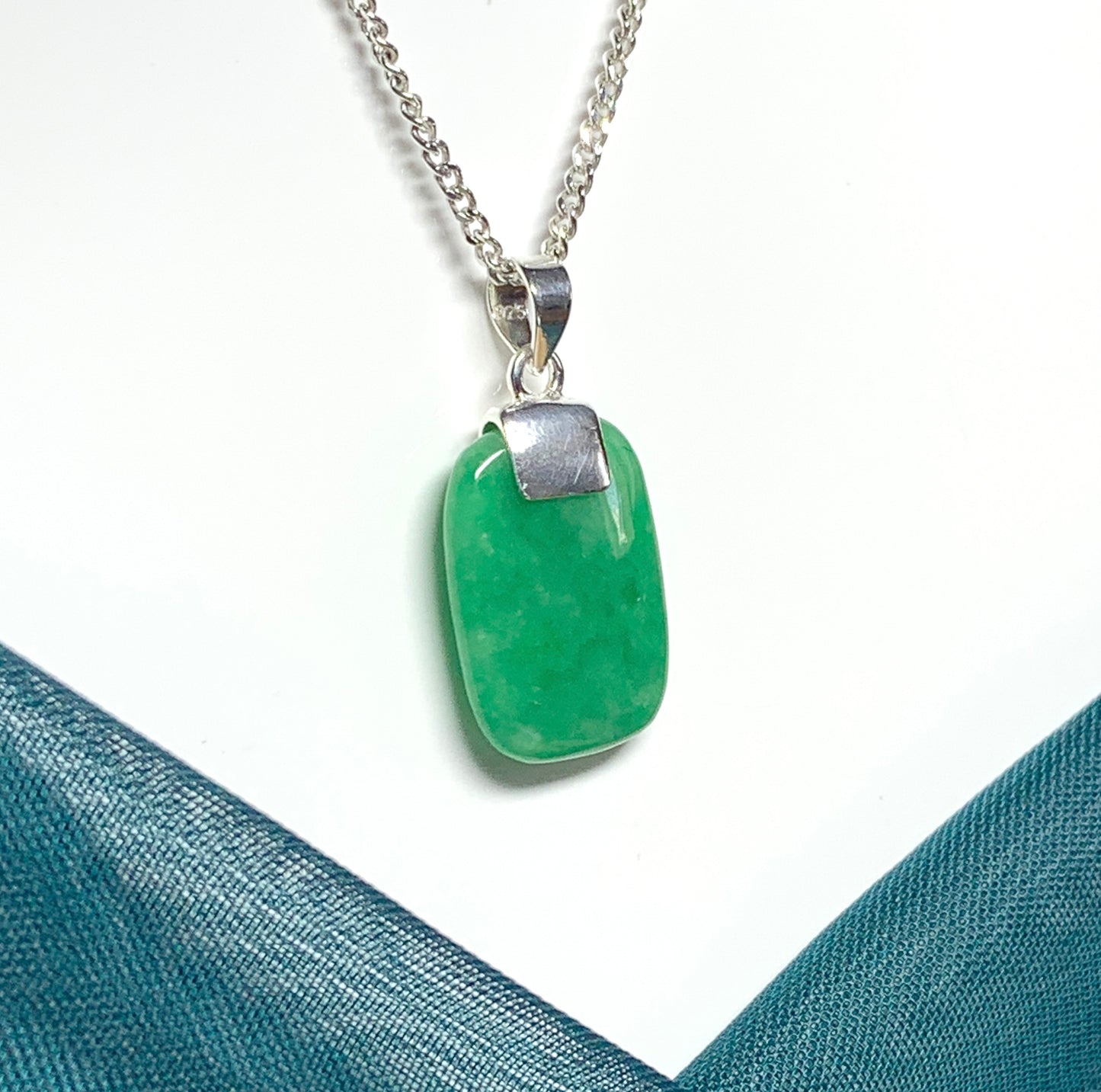 Real dark green jade tear drop sterling silver pear shaped pendant