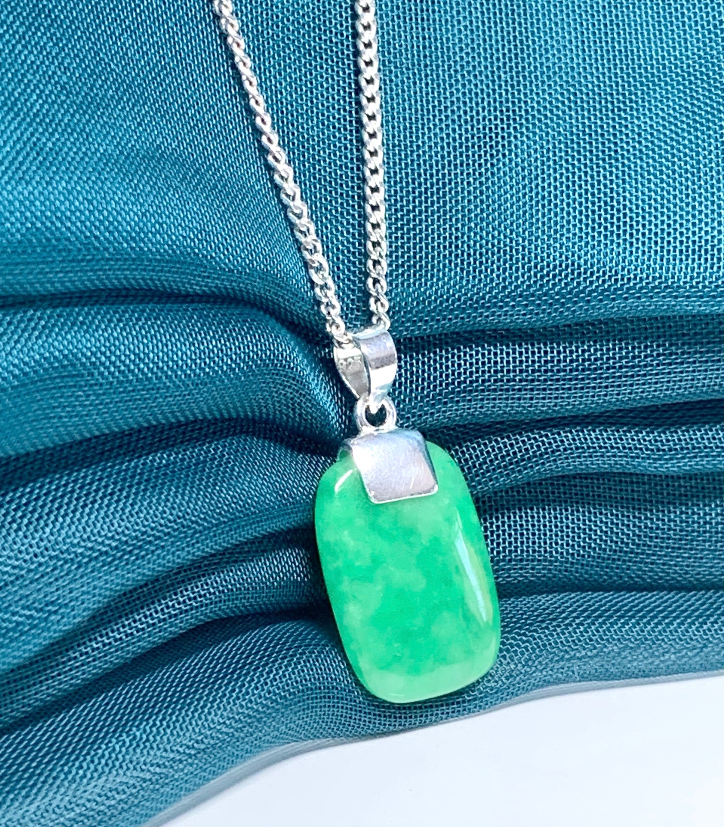 Real dark green jade tear drop sterling silver pear shaped pendant