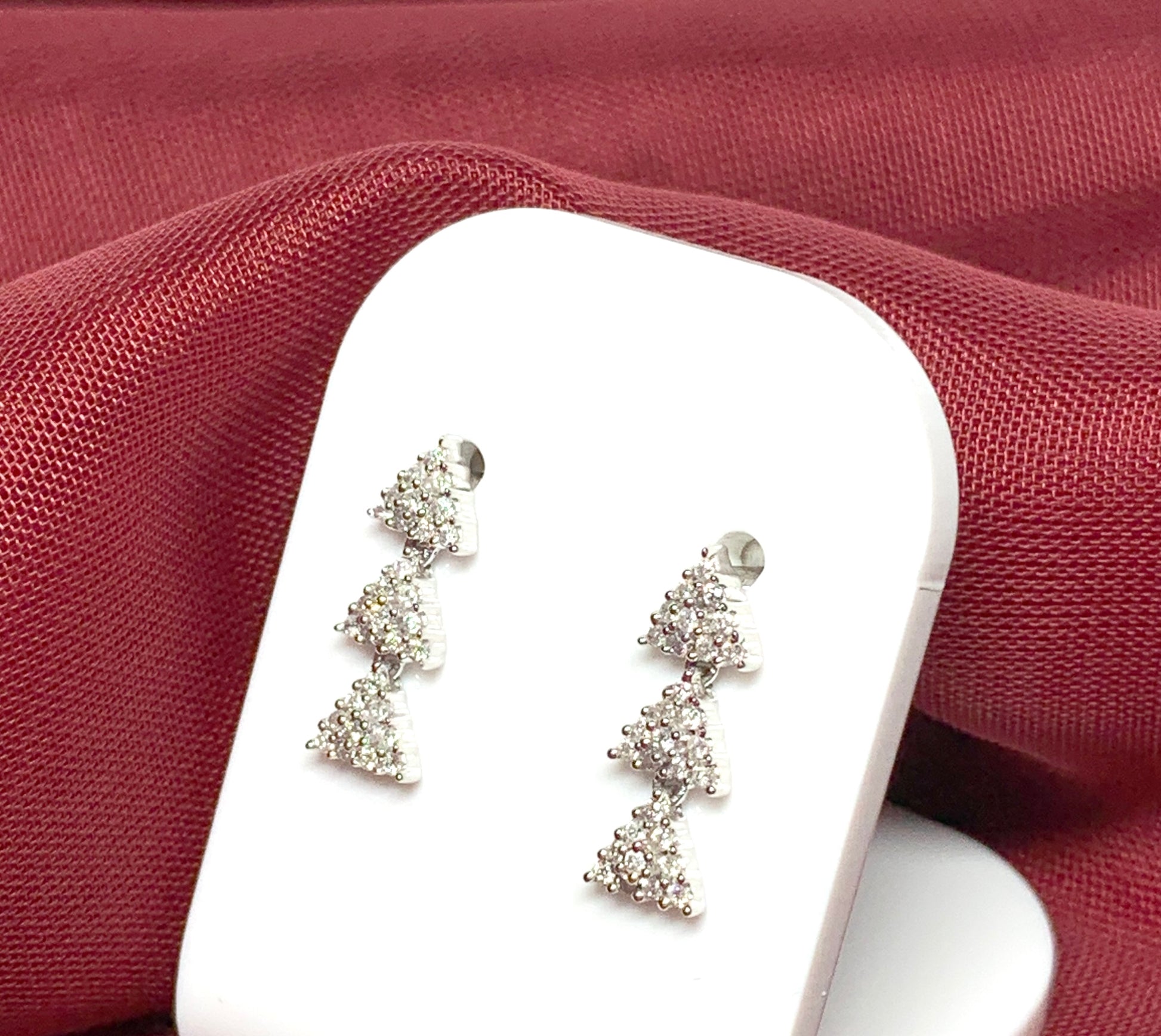 Real diamond drop earrings white gold triangle shaped