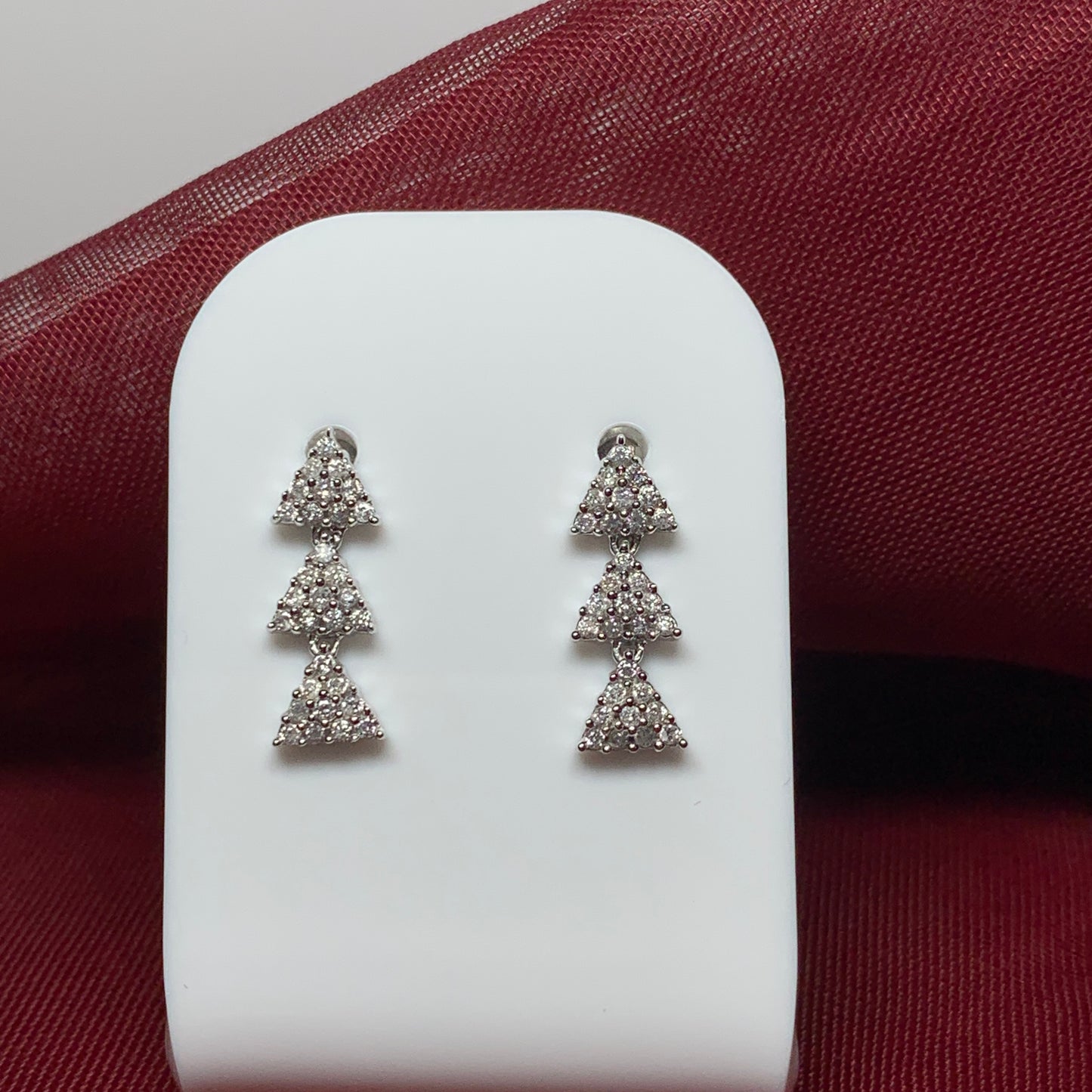 Real diamond drop earrings white gold triangle shaped