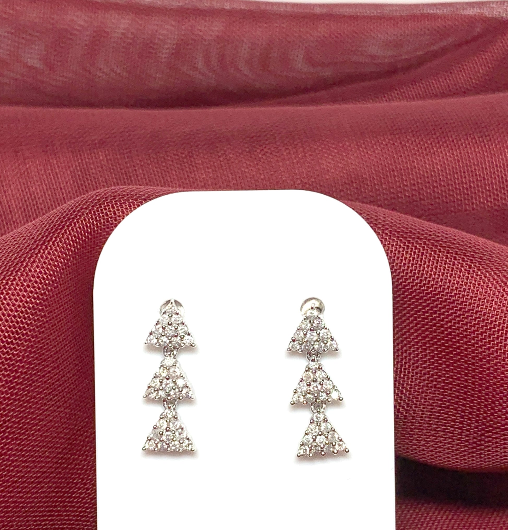 Real diamond drop earrings white gold triangle shaped