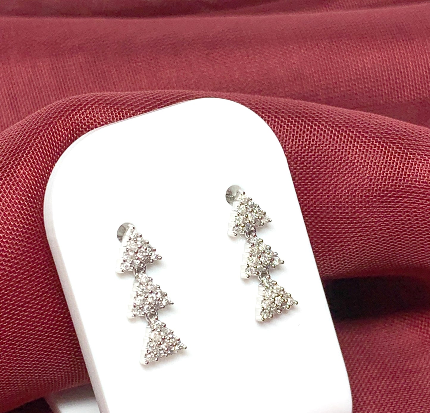 Real diamond drop earrings white gold triangle shaped