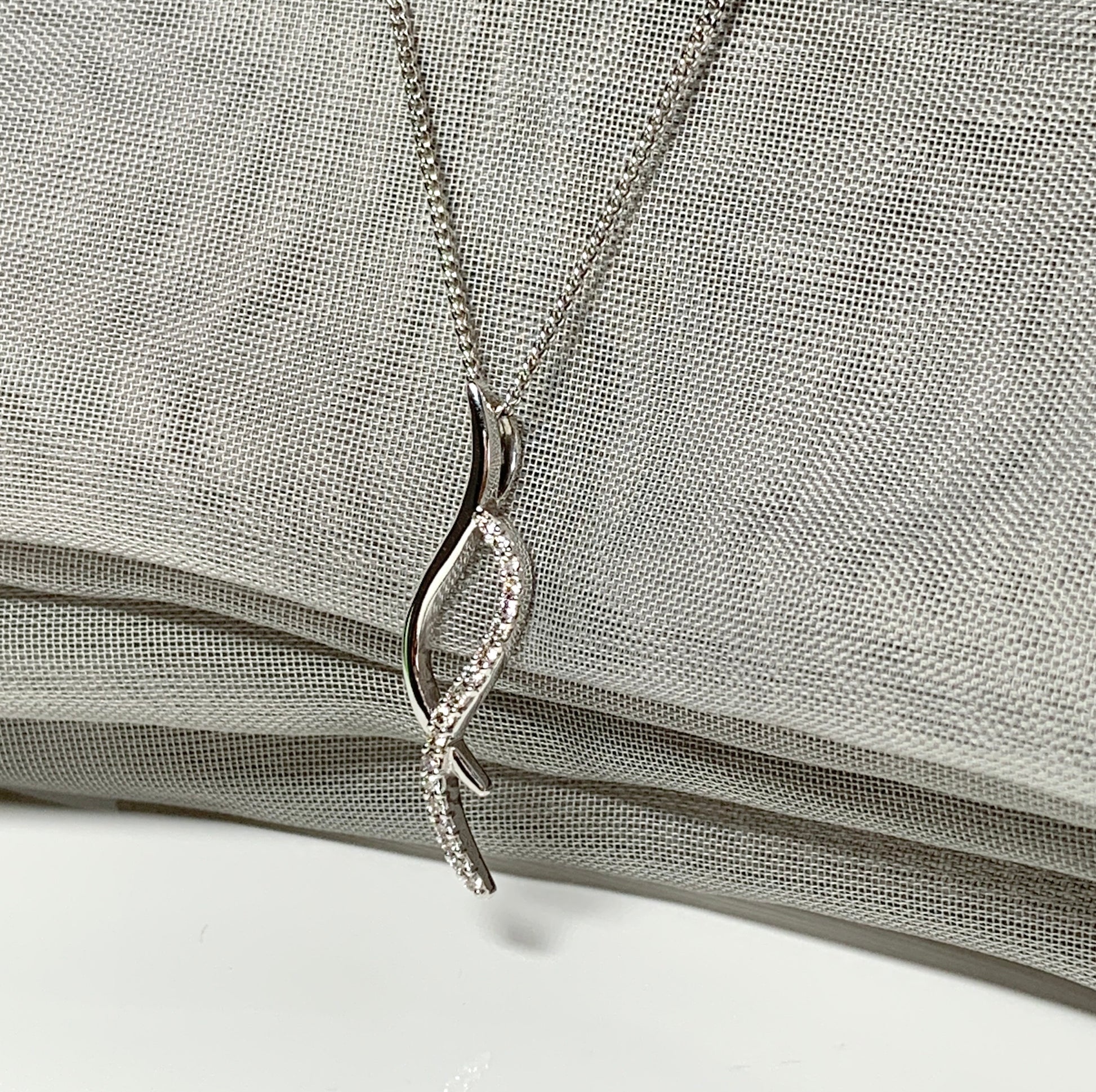 Real diamond necklace white gold open fancy swirl pendant