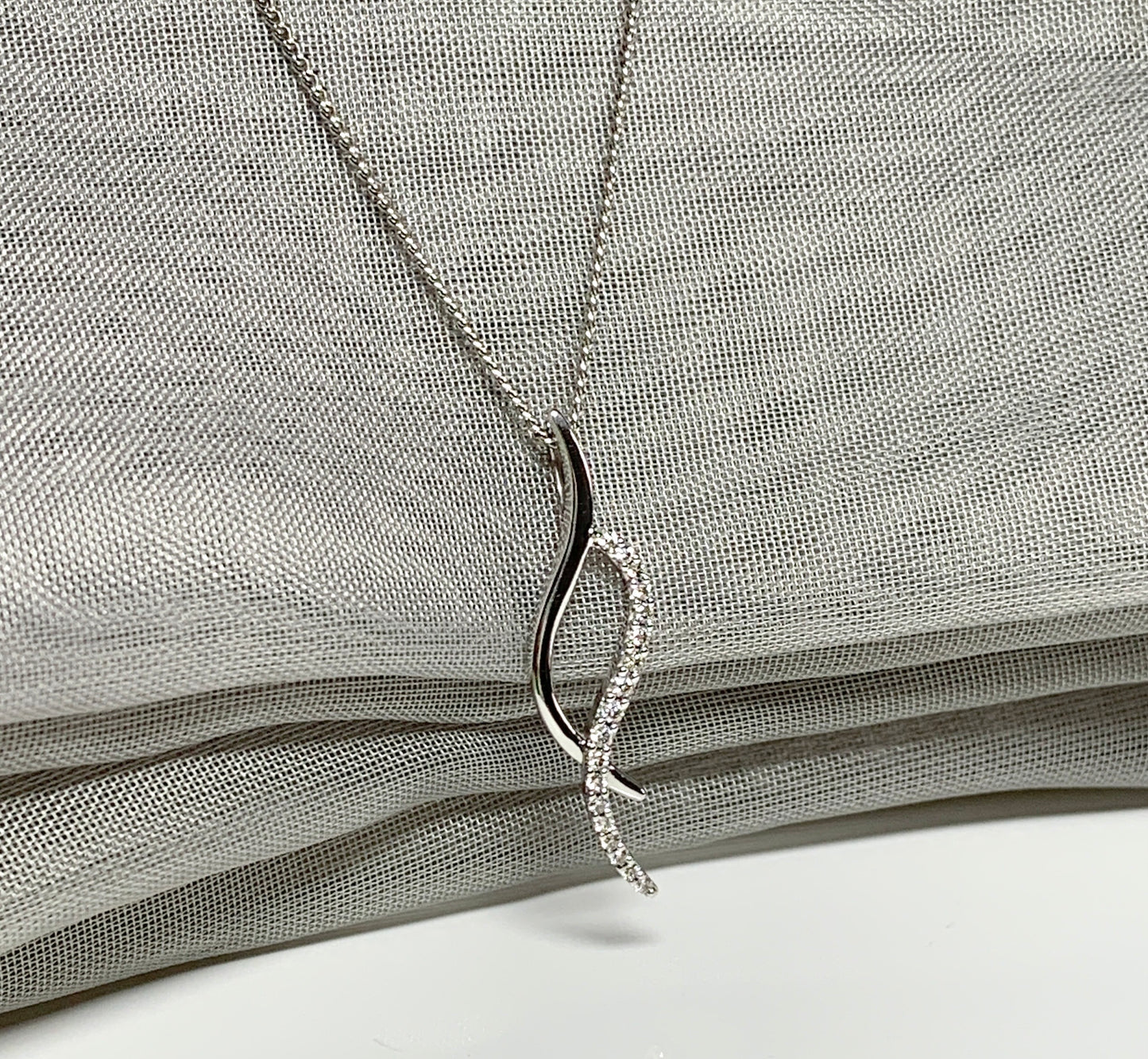 Real diamond necklace white gold open fancy swirl pendant