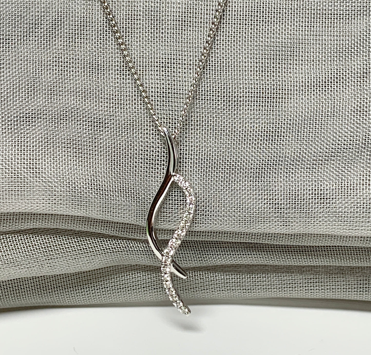 Real diamond necklace white gold open fancy swirl pendant